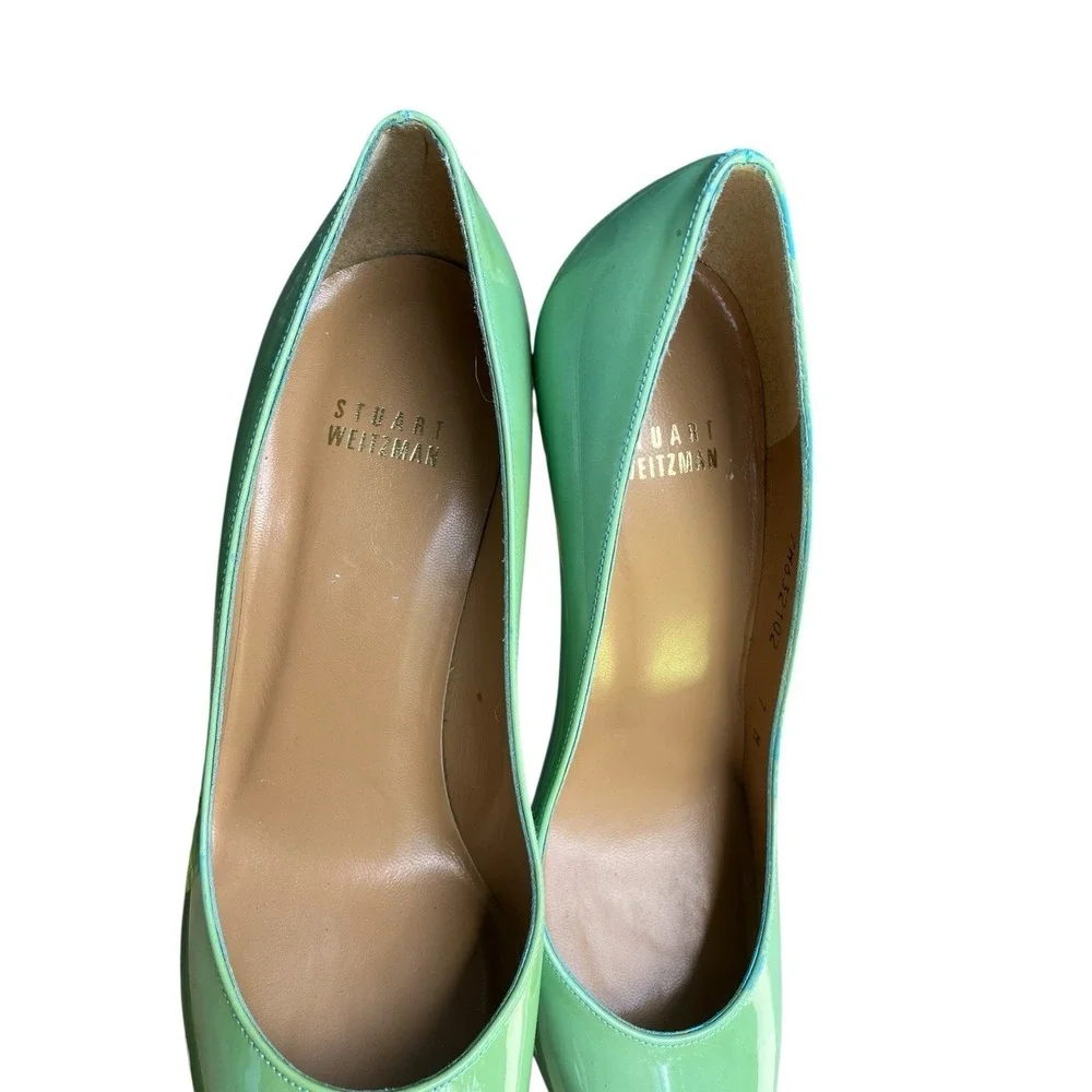 Stuart Weitzman Mint Green Patent Leather Pointed Toe Stiletto Pumps Heels 7M